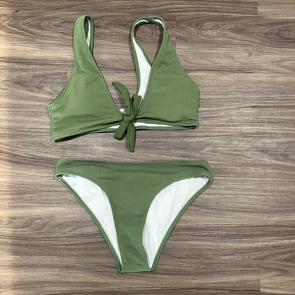4/$25 SALE SHEIN Safari Green Scoop Neck Cheeky Bikini Set